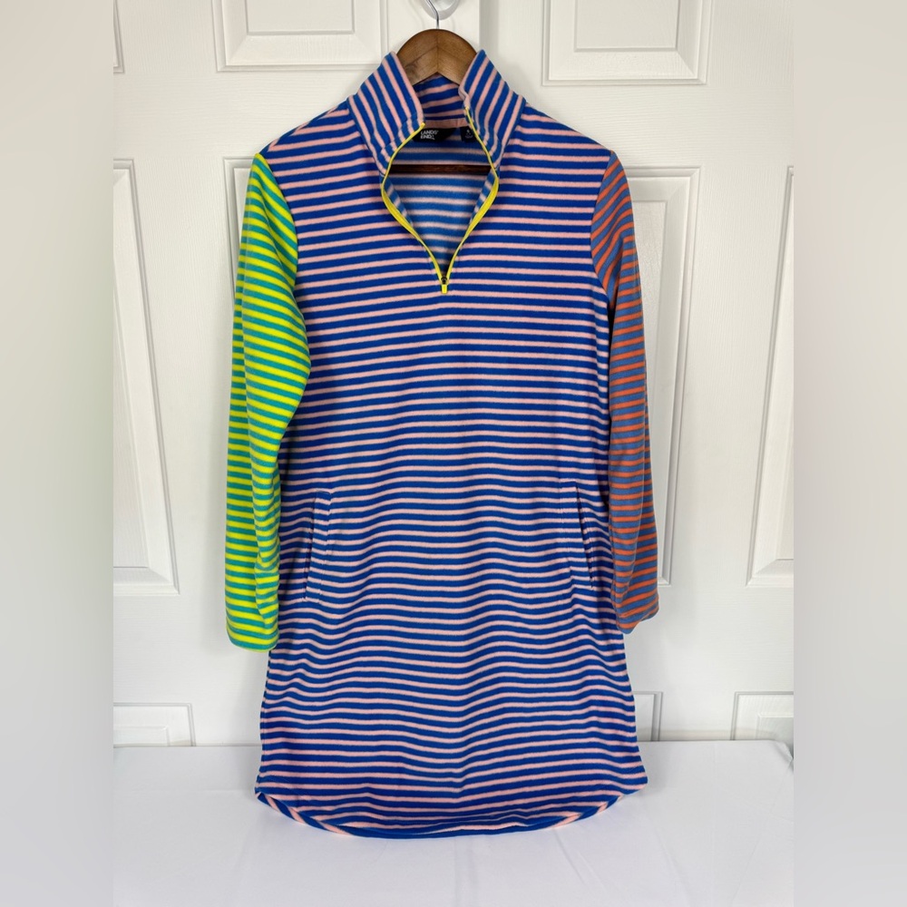Lands End Dress Women’s Small Multi Striped Long‎ Sleeve Fleece Knit Quarter Zip